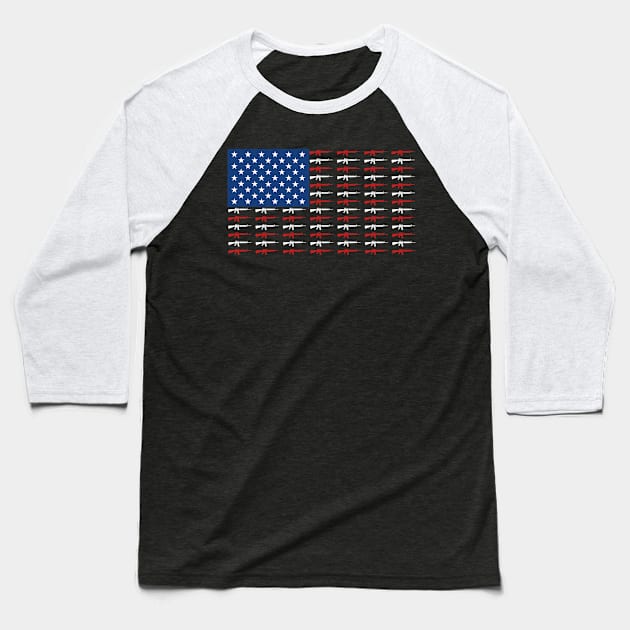 America Rifle Assault Rifle USA US Flag States Baseball T-Shirt by Monstershirts